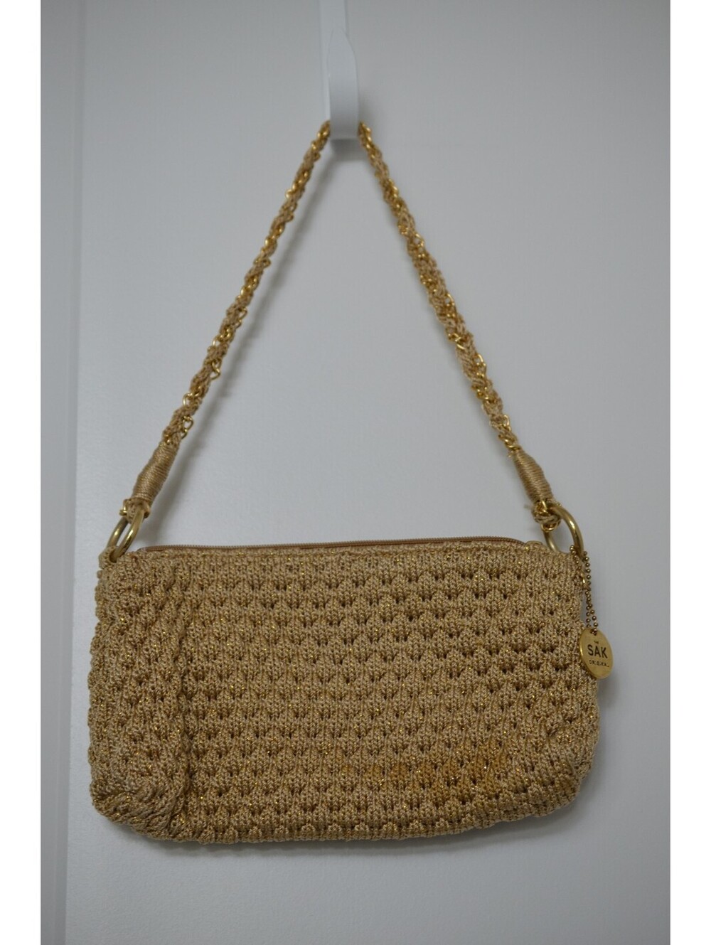 The Sak Original Gold Metallic Crochet Knit Shoulder Bag Ginger Purse